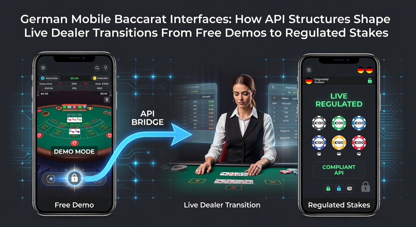 Darstellung einer mobilen Baccarat-Schnittstelle mit API-Verbindungen zwischen Demo- und Live-Dealer-Modus