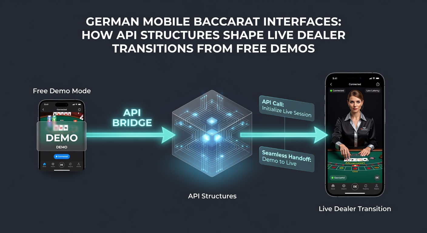Illustration eines API-Datenflusses in einer deutschen Baccarat-App während des Wechsels vom Demo- zum Live-Modus