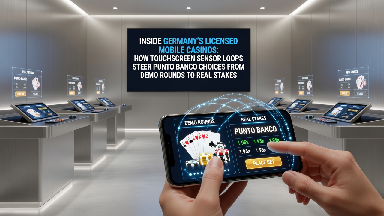 Touchscreen-Sensorfeedback in einer deutschen Punto Banco Casino-App während einer Demorunde